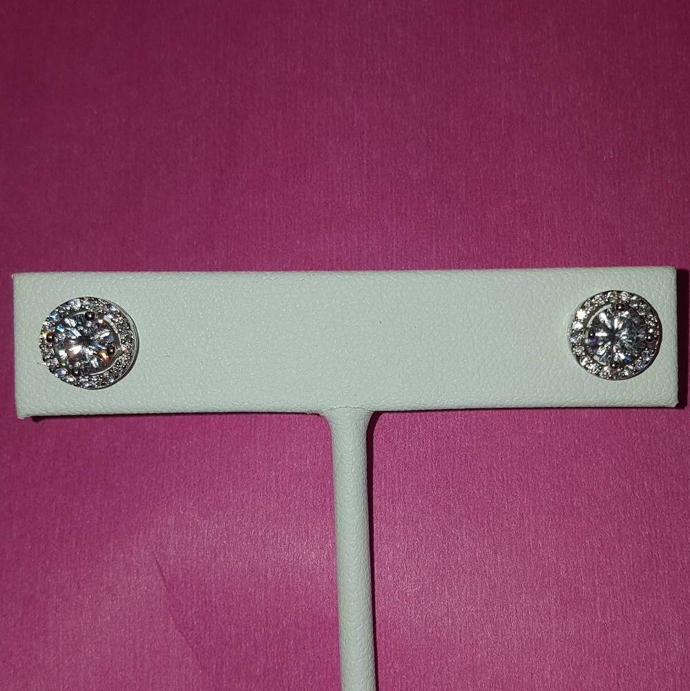 •NEW• Gorgeous CZ Halo Earrings Sterling Silver